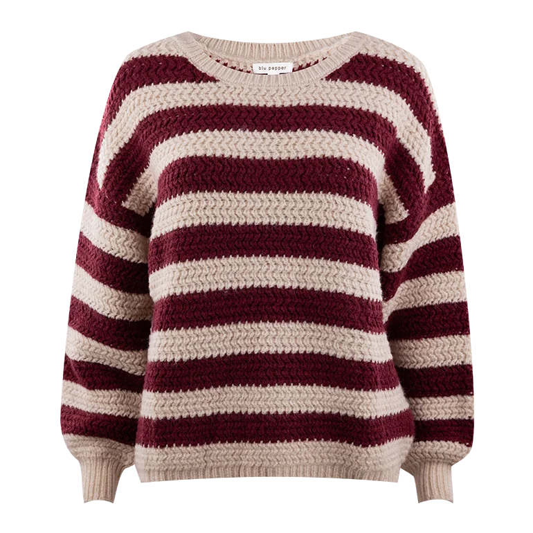 Maroon Striped Scoop Neckline Sweater