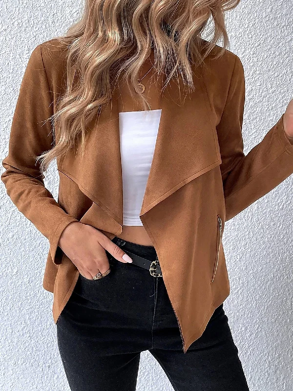 Faux Suede Long Sleeves Open Front Cropped Jacket