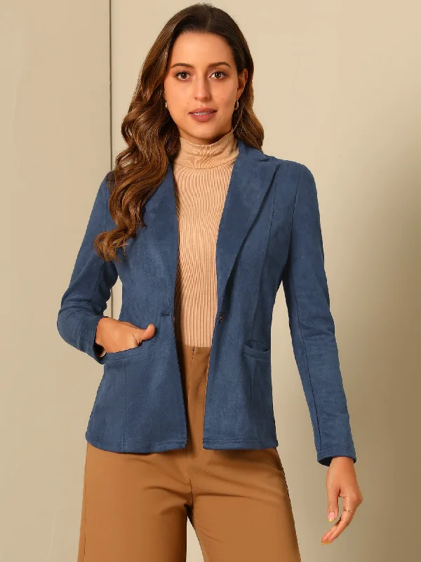 Faux Suede Lapel Collar Long Sleeve Casual Work Office Jacket