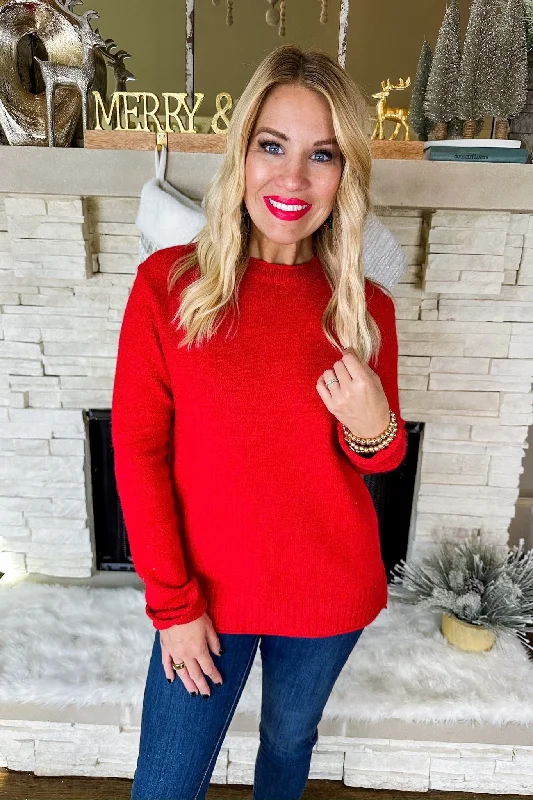 Perfect Red Ribbed Trim Knit Sweater