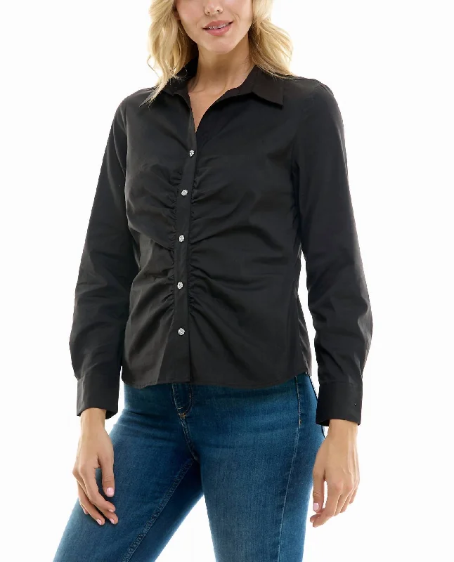 Amber Stretch Button Down Shirt In Very Black