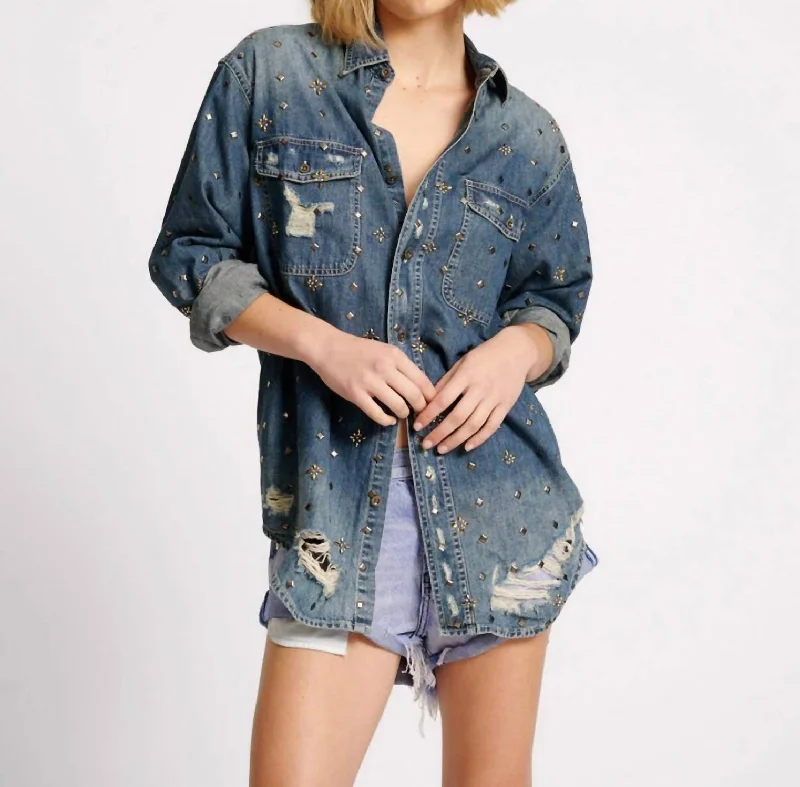 Embellished Everyday Denim Shirt In Indigo