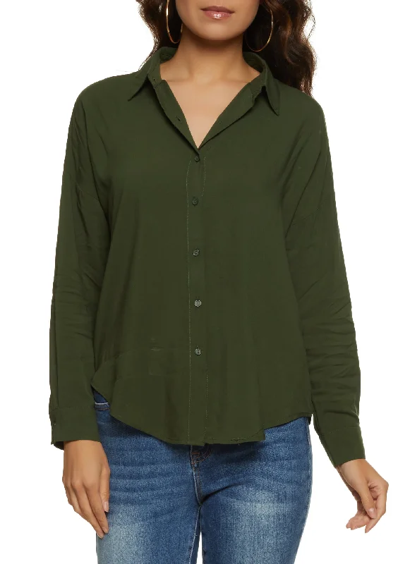 Solid Long Sleeve Button Front Shirt