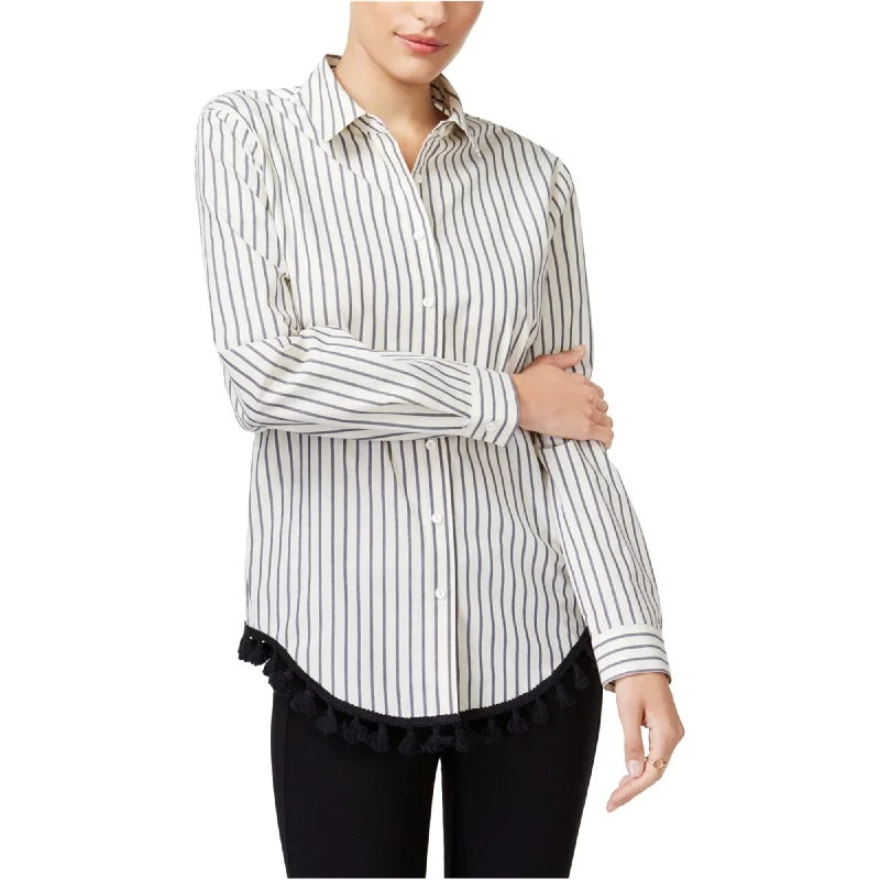 Kensie Womens Tassel Button Up Shirt