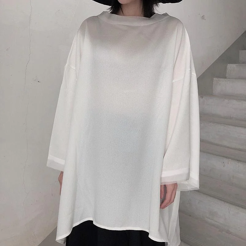 Loose O Neck Asymmetric Spring Shirts Neckline White Shirts