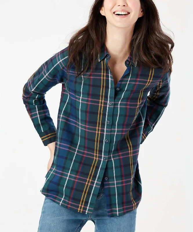 Lorena Longline Brushed Woven Shirt In Navy Check