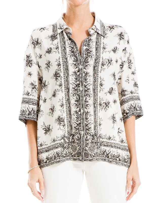 Max Studio Printed Woven Camp Shirt