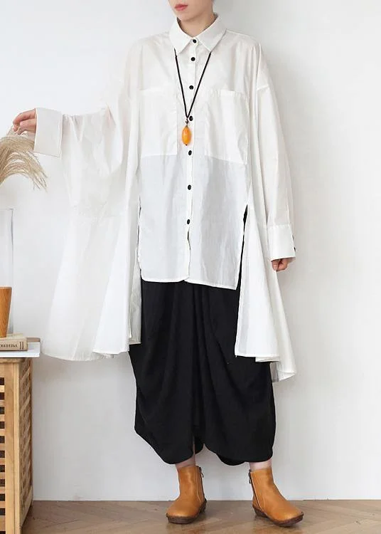 Modern White Peter Pan Collar asymmetrical design Cotton Spring Shirts