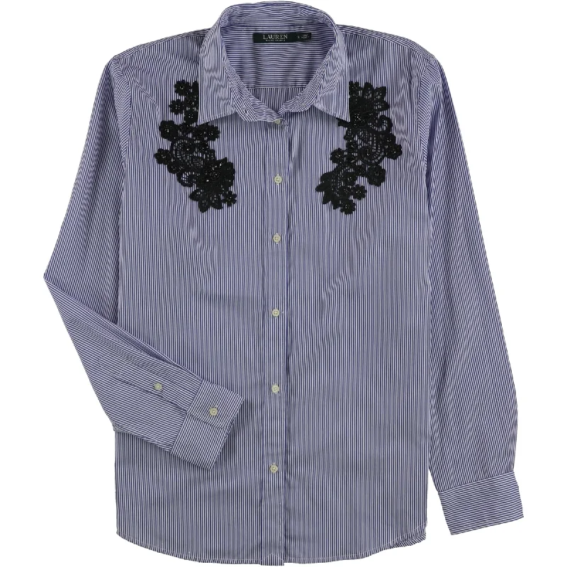 Ralph Lauren Womens Embellished Button Up Shirt, Blue, Medium