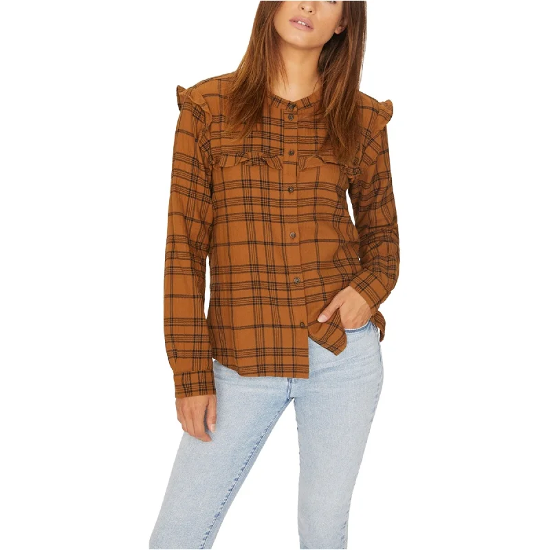 Sanctuary Clothing Womens Plaid Button Up Shirt, Brown, Large