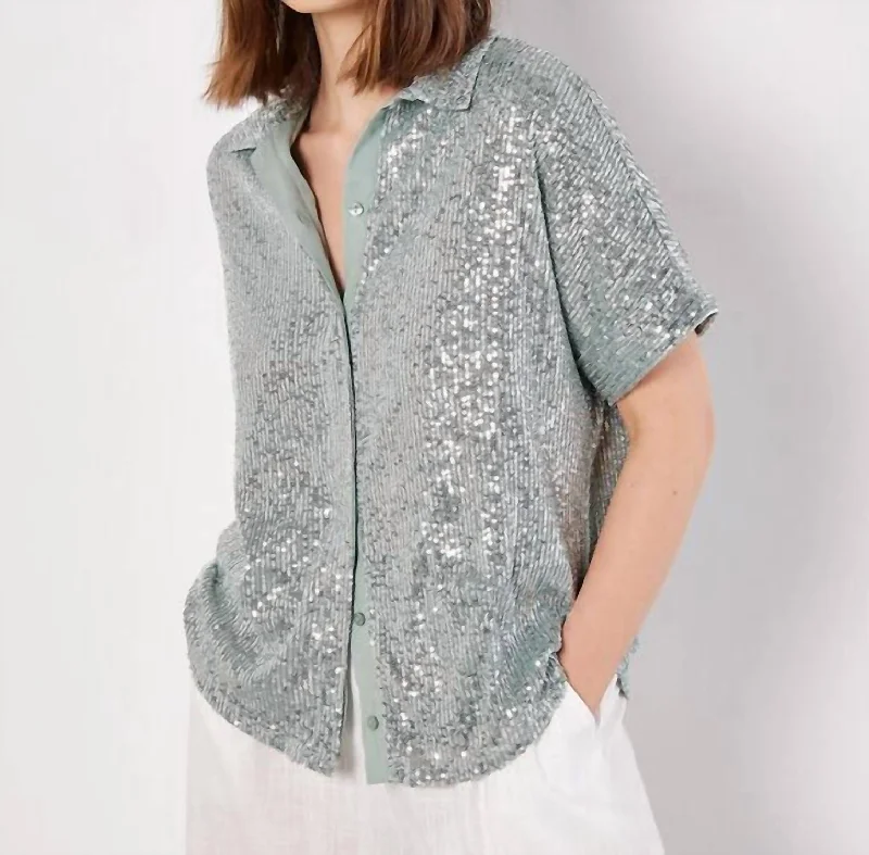 Sequin Resort Shirt In Mint