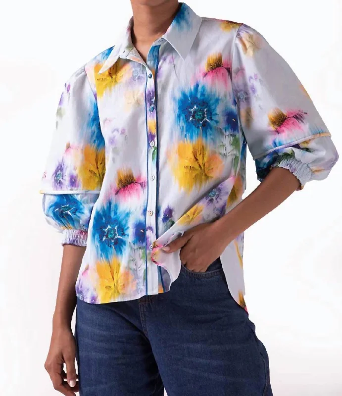 Sharona Puff Sleeve Shirt In Blue Sky Agadelle