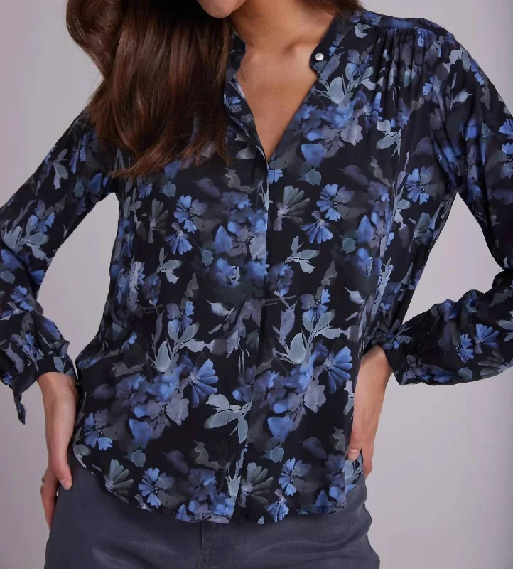 Shirred Shoulder Shirt In Floral Frosted Print