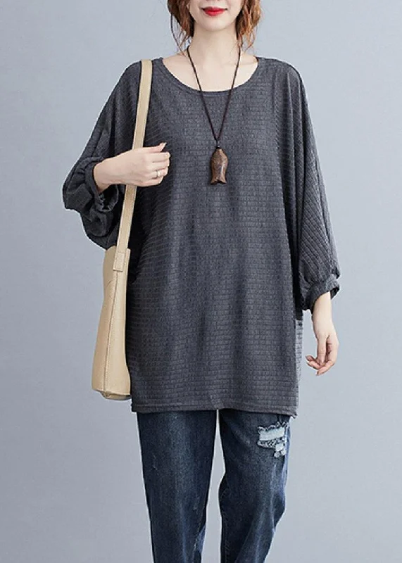 Style Gray Cotton Shirt Tops