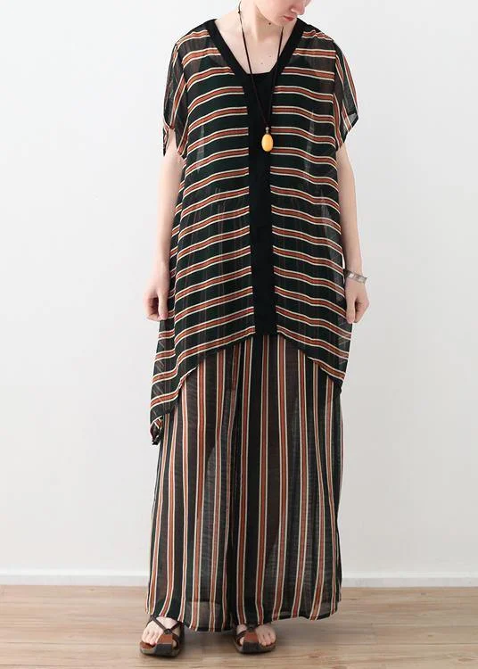 Summer Loose Size Striped Chiffon Shirt