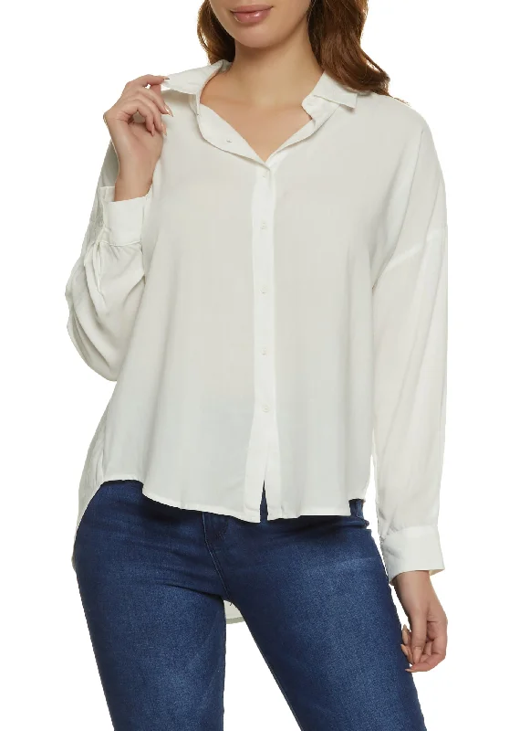 Solid Long Sleeve Button Front Shirt