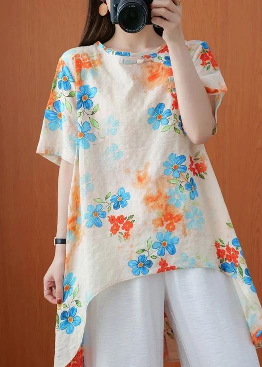 Women Asymmetric Summer Tops Apricot Shirts