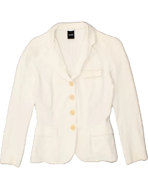 ASPESI Womens 4 Button Blazer Jacket UK 6 XS White Viscose