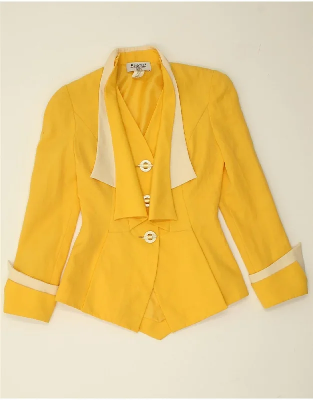 BASSANT Womens 3 Button Blazer Jacket UK 12 Medium Yellow Wool