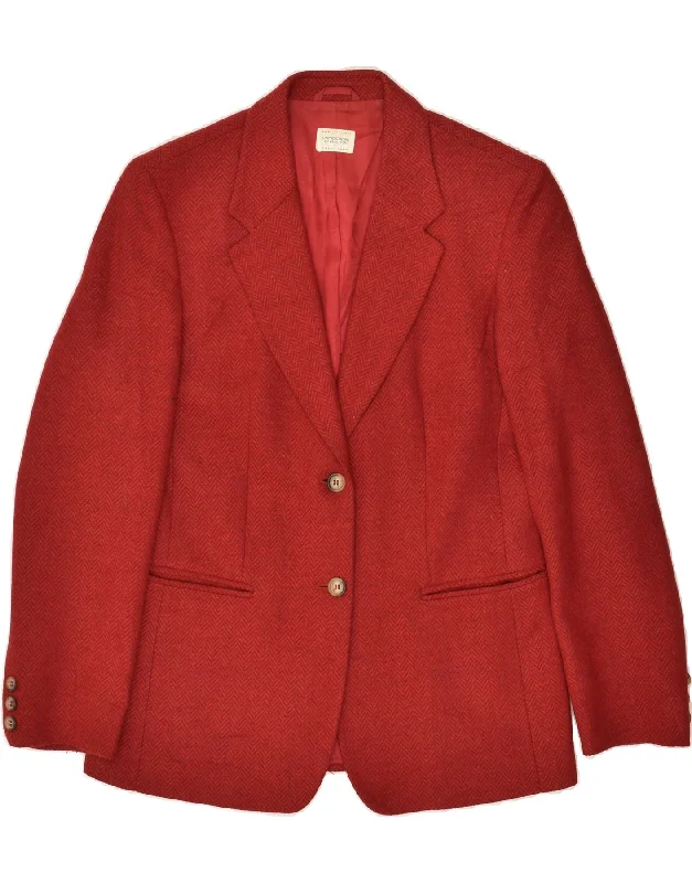 BENETTON Womens 2 Button Blazer Jacket IT 42 Medium Red Herringbone Wool