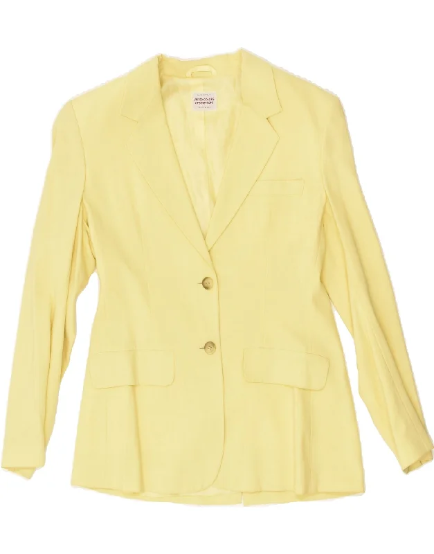 BENETTON Womens 2 Button Blazer Jacket IT 42 Medium Yellow Wool