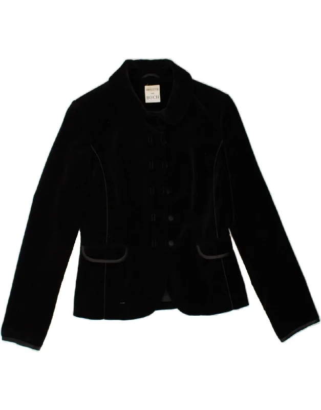 BRIGITTE VON BOCH Womens 5 Button Blazer Jacket UK 8 Small Black Cotton