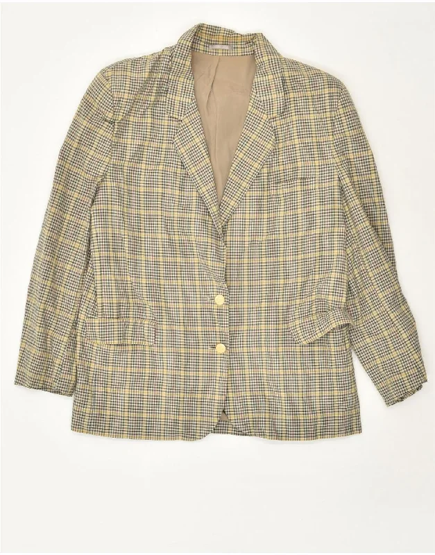 BURBERRY Womens 2 Button Blazer Jacket UK 16 Large Yellow Check Cotton