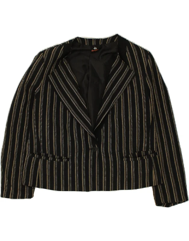 ELENA MIRO Womens 1 Button Blazer Jacket UK 22 3XL Black Striped Viscose