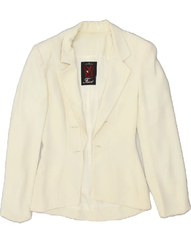 FAUST Womens Blazer Jacket IT 42 Medium Off White Acrylic