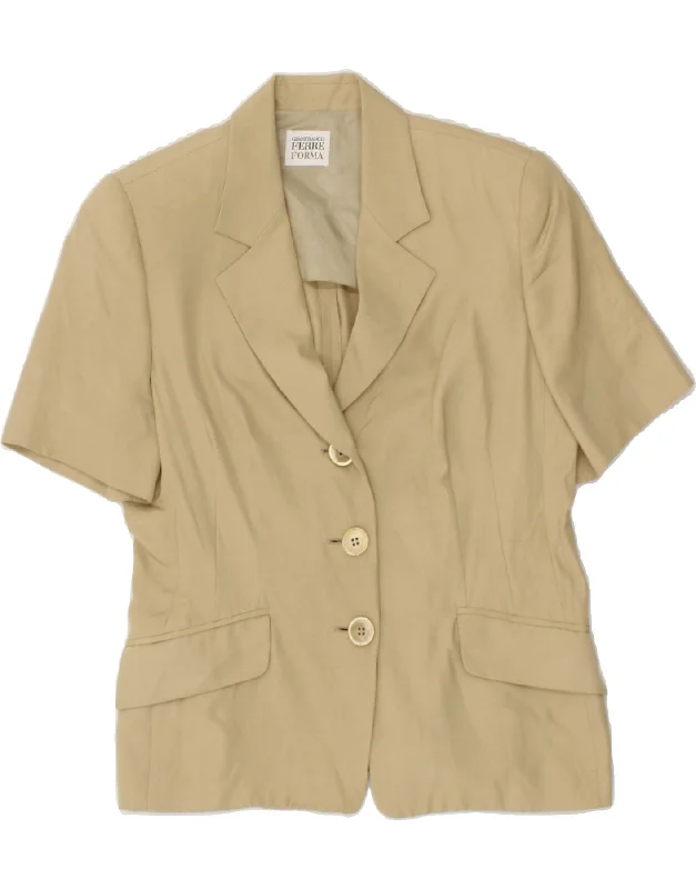 GIANFRANCO FERRE Womens Short Sleeve Blazer Jacket UK 14 Medium Beige