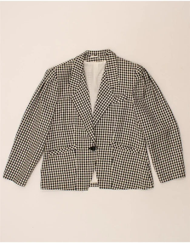 JORG PETERSON Womens 1 Button Blazer Jacket IT 44 Medium Grey Houndstooth