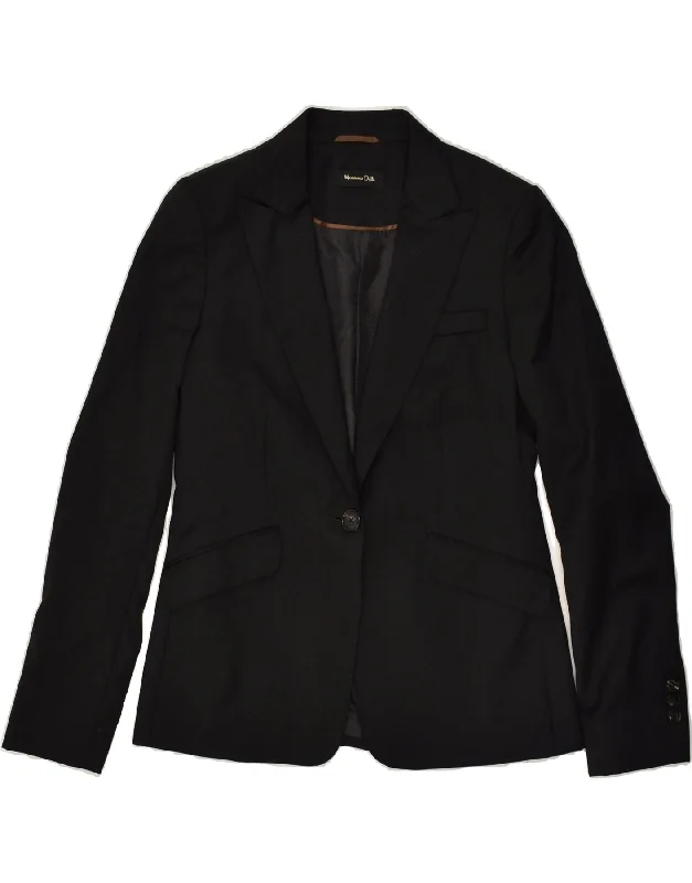 MASSIMO DUTTI Womens 1 Button Blazer Jacket EU 40 Medium Black Wool