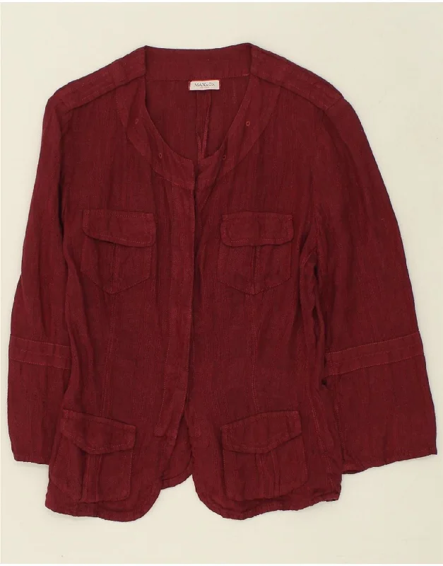 MAX & CO. Womens Blazer Jacket UK 12 Medium Burgundy Cotton