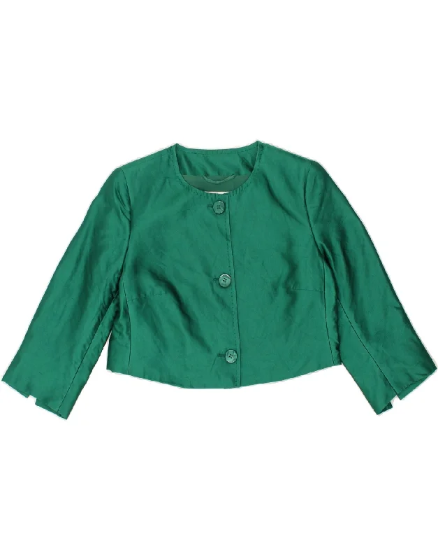 MAX MARA Womens 3/4 Sleeve Crop Blazer Jacket UK 10 Small Green