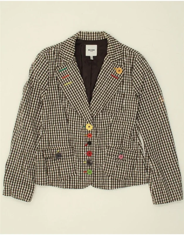 MOSCHINO Womens 6 Button Blazer Jacket US 10 Large Grey Check Cotton