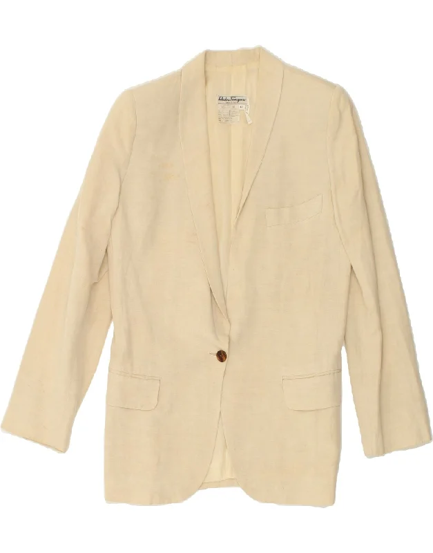 SALVATORE FERRAGAMO Womens 1 Button Blazer Jacket IT 42 Medium Off White