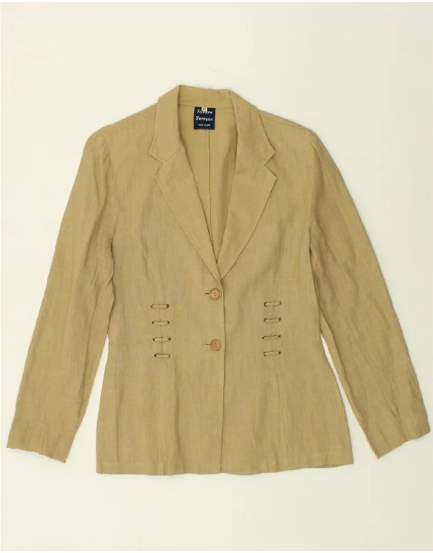 SANDRO FERRONE Womens 2 Button Blazer Jacket IT 42 Medium Khaki Linen