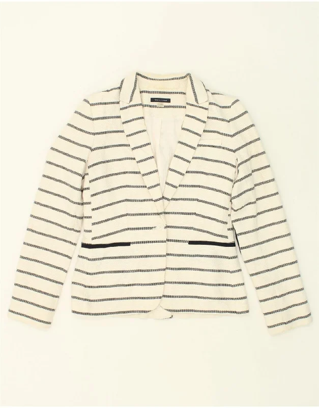 TOMMY HILFIGER Womens 1 Button Blazer Jacket US 4 Small Off White Striped