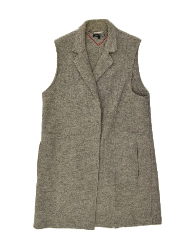 TOMMY HILFIGER Womens Sleeveless Open Blazer Jacket US 10 Large Grey Wool