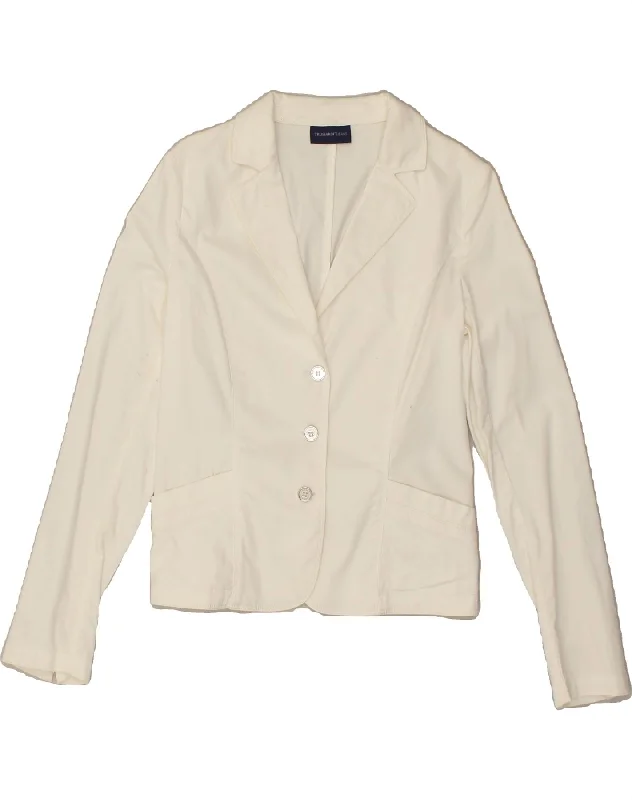 TRUSSARDI JEANS Womens 3 Button Blazer Jacket IT 44 Medium White Cotton