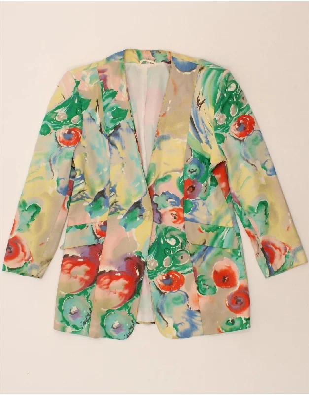 VINTAGE Womens 1 Button Blazer Jacket UK 14 Large Multicoloured Floral