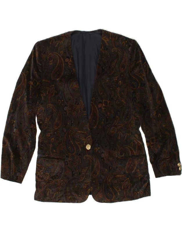 VINTAGE Womens 1 Button Blazer Jacket UK 14 Medium Brown Paisley