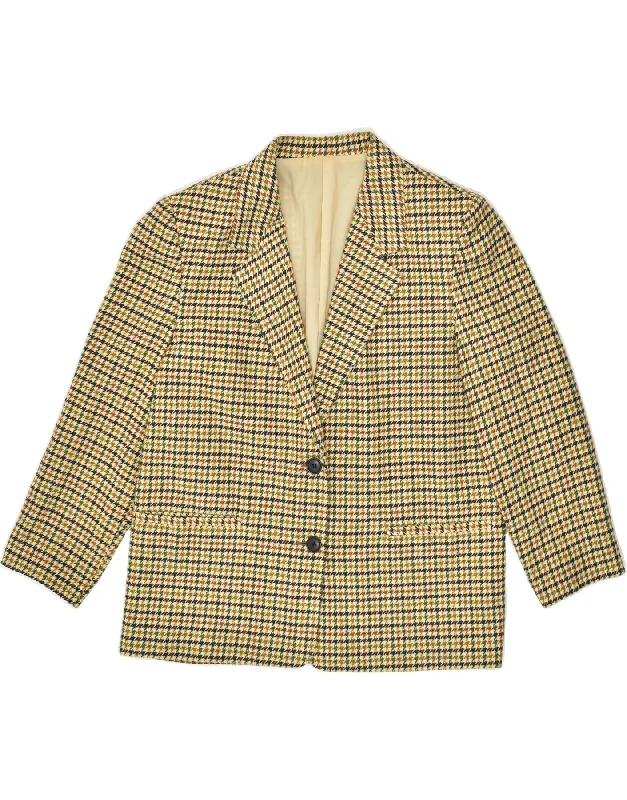 VINTAGE Womens 2 Button Blazer Jacket EU 39 Medium Green Houndstooth Wool