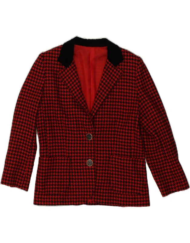 VINTAGE Womens 2 Button Blazer Jacket UK 18 XL Red Houndstooth