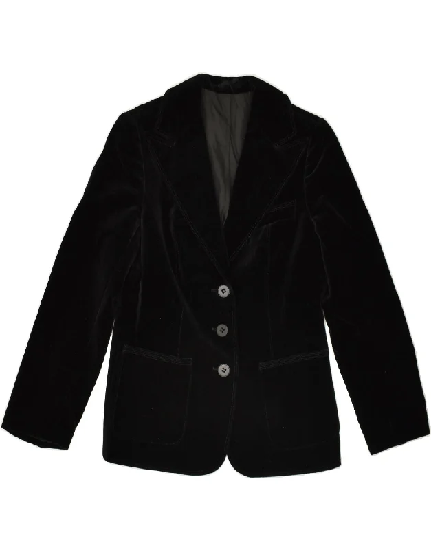 VINTAGE Womens 3 Button Blazer Jacket EU 40 Medium Black Cotton