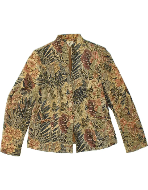 VINTAGE Womens 3 Button Blazer Jacket IT 42 Medium Brown Floral Polyester