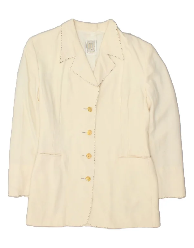 VINTAGE Womens 4 Button Blazer Jacket UK 16 Large Beige Wool