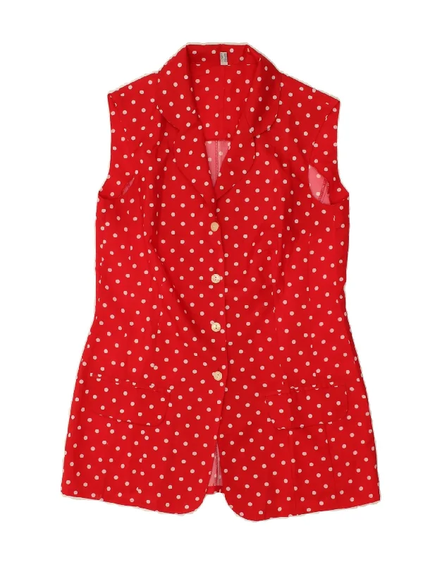 VINTAGE Womens 4 Button Sleeveless Blazer Jacket UK 10 Small Red Polka Dot