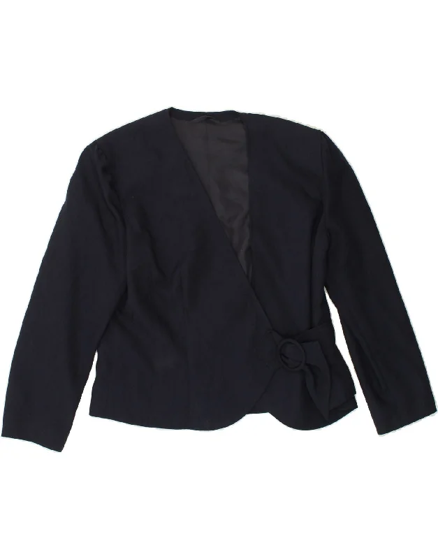 VINTAGE Womens Blazer Jacket UK 16 Large Navy Blue