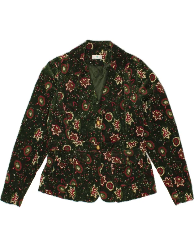 VINTAGE Womens Corduroy 2 Button Blazer Jacket IT 46 Large Green Floral